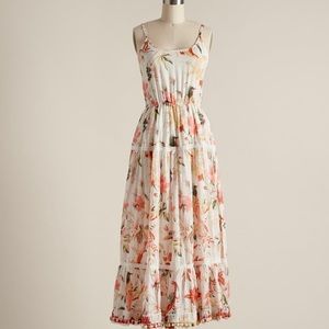 Sundance sundress, white cotton with bird and floral print. L/XL